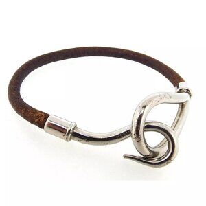 HERMES bracelet leather ?~ Silver Material Authentic used T16597